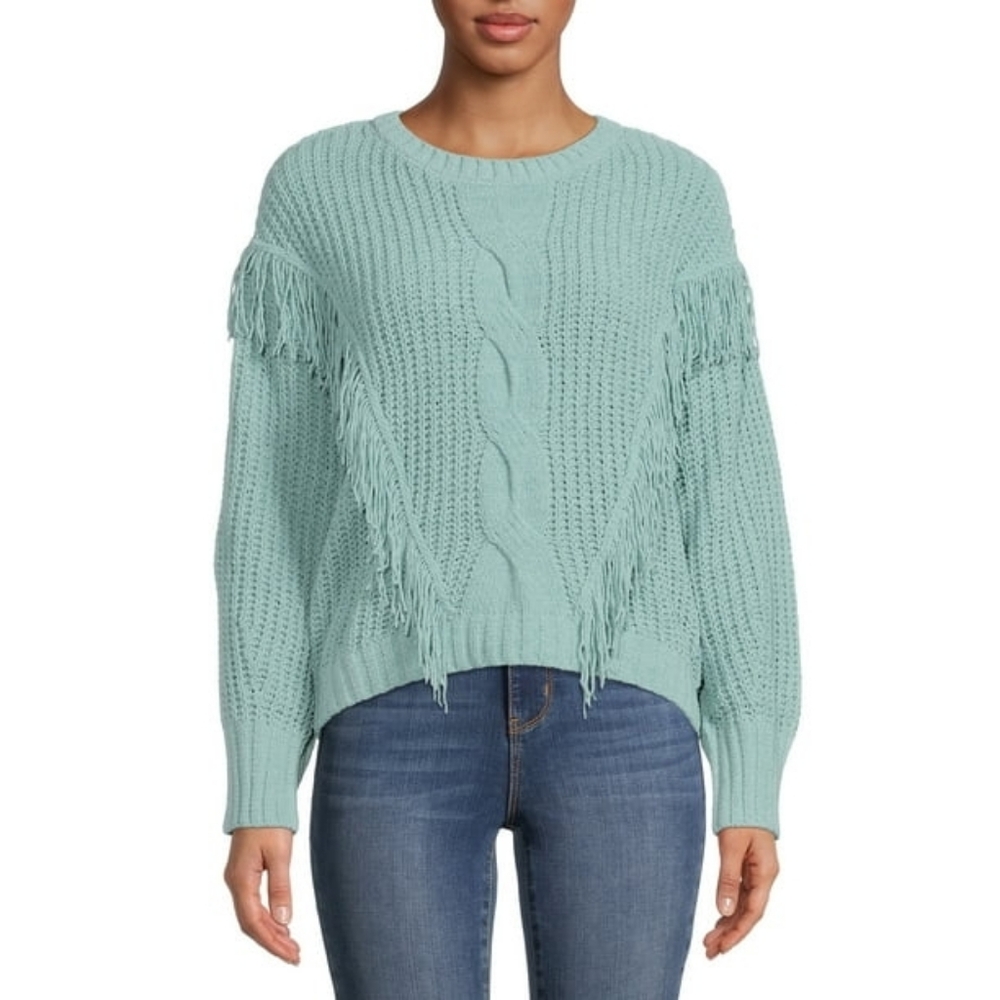 No Boundaries Light Blue Fringe Sweater